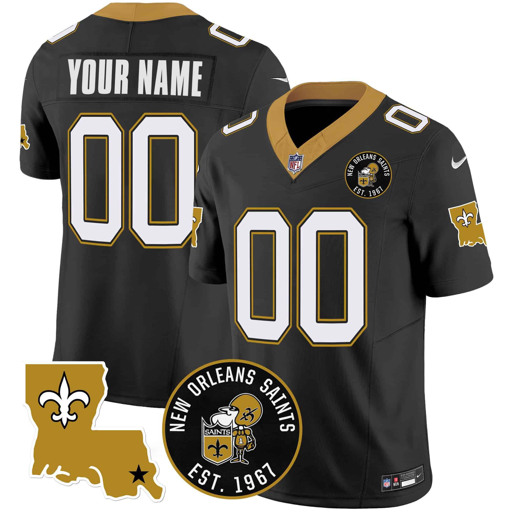 Men New Orleans Saints Black 2024 Nike 1967 Patch Vapor Custom NFL Jersey style 1->customized nfl jersey->Custom Jersey